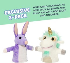 Bluey Unicorse & Bob Bilby Hand Puppet Plush 2-Pack – 8-9” Soft Deluxe Fabric, E