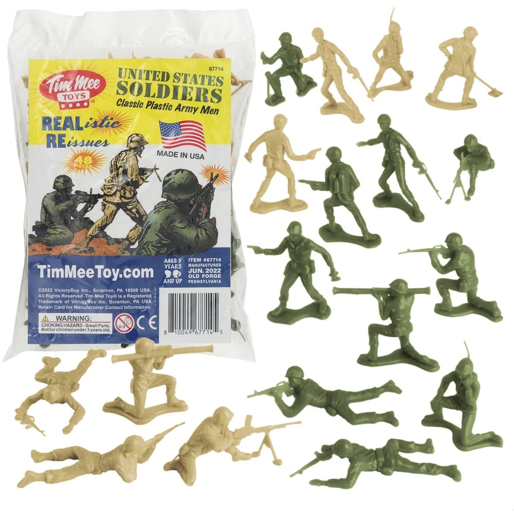 TimMee Plastic Army Men – OD Green vs Tan 48pc Toy Soldier Figures – Made in USA