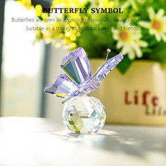 Purple Crystal Butterfly Figurine Glass Butterfly with Crystal Ball Base Glass