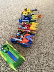 PAW Patrol Mighty Pups Lot 5 Vehicles Chase Marshall Rocky Rubble Light Up