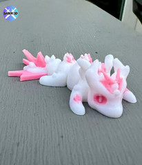 Mini Pink and White 3d Printed Lightning Dragon Articulated Flexi
