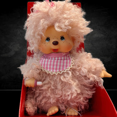 8″ Large Monchhichi Doll – Girl with Fluffy Pink Beige Fur – Authentic Monkey