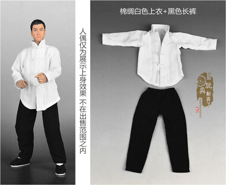 1:6 Kung Fu Suit White Shirt&Black Pants Chinese Style Fit 12”Male Figure Model