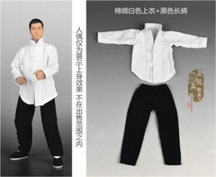 1:6 Kung Fu Suit White Shirt&Black Pants Chinese Style Fit 12”Male Figure Model