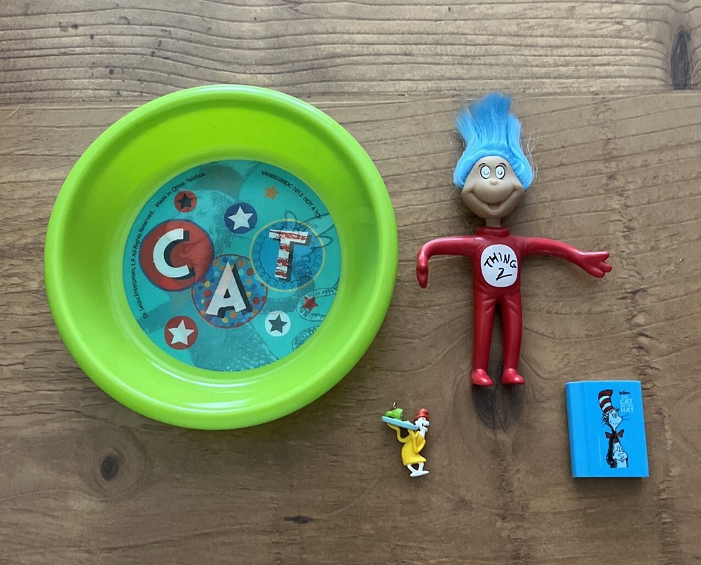 Dr Seuss LOT Thing 2 The Cat In The Hat Eraser Green Eggs & Ham Micro Ornament +