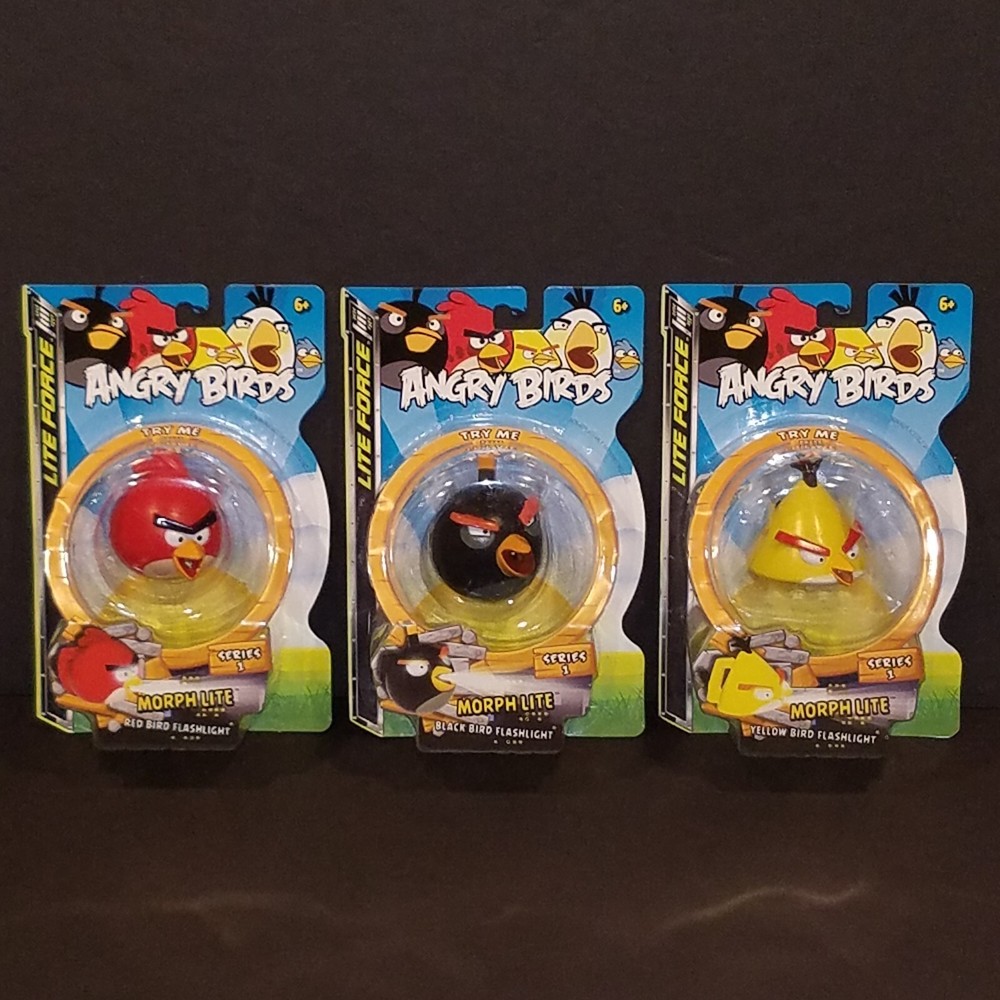 Angry Birds Morph Lite Flashlight 3 Figure Set Lite Force Black Red Yellow Bird