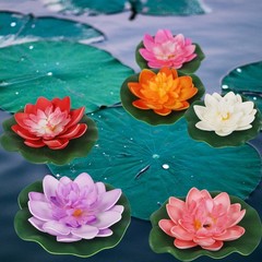 Happy Trees 12 Pcs Artificial Floating Foam Lotus Flower with Water Lily Pad