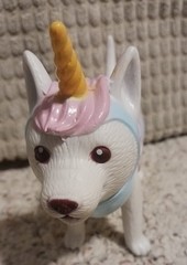 Ankyo Party Animals White Unicorn Dog Birthday Cake Topper Toy Pink Blue Outfit