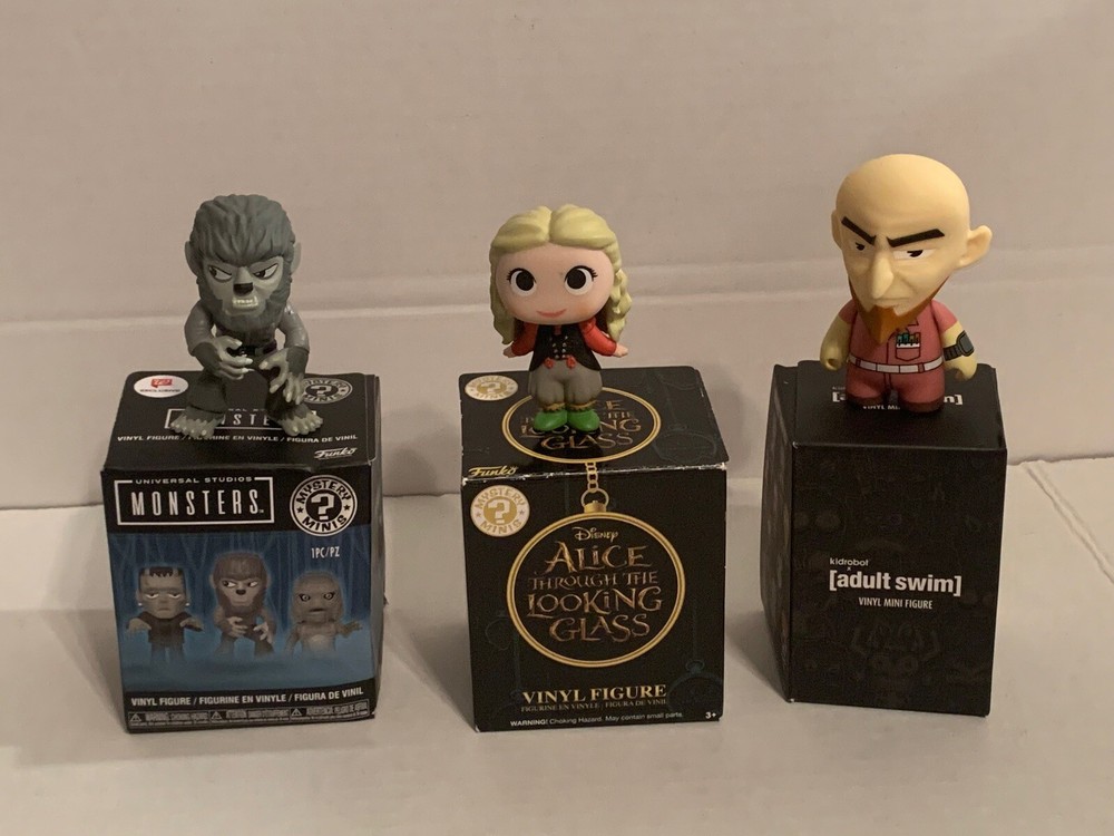Lot of (3) Vinyl Figures Disney Alice Universal Monsters Adult Swim Dr. Venture