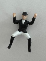 Equestrian Rider Jockey Toy Figure Black White Outfit Plastic Small 1 by 2 inch