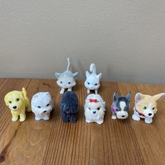 Kitty & Puppy In My Pocket Lot of 8 Vintage Dog & Cat Toy Flocked Figures