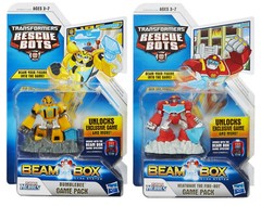 Transformers Rescue Bots BUMBLEBEE & HEATWAVE Figure Beam Box Game Pack Lot of 2