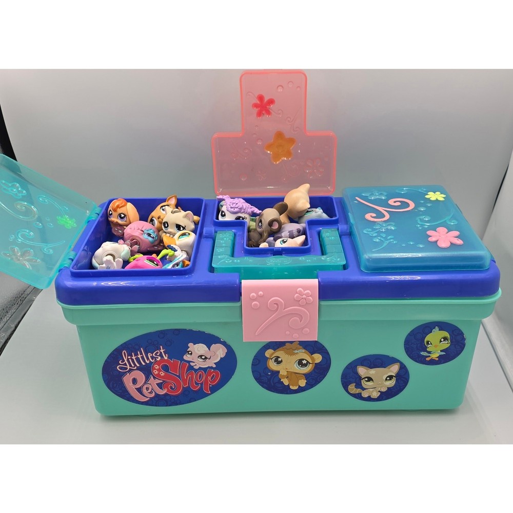 Littlest Pet Shop LPS Tackle Tool Box Carrying Case Storage Container & Figures