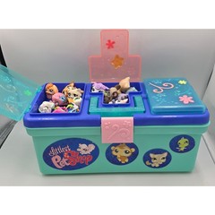 Littlest Pet Shop LPS Tackle Tool Box Carrying Case Storage Container & Figures
