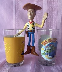 Toy Story 8oz Juice Tumblers & 6” Tall Woody Figure Lot of 3