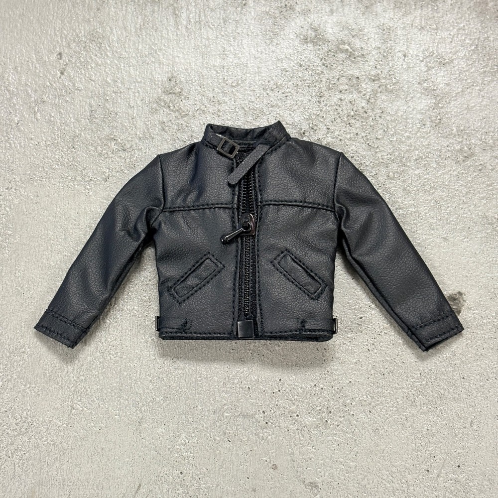 MO-MBJK-BK: 1/12 Black Slim Zipper Faux Leather Jacket for 6″ Slim action figure