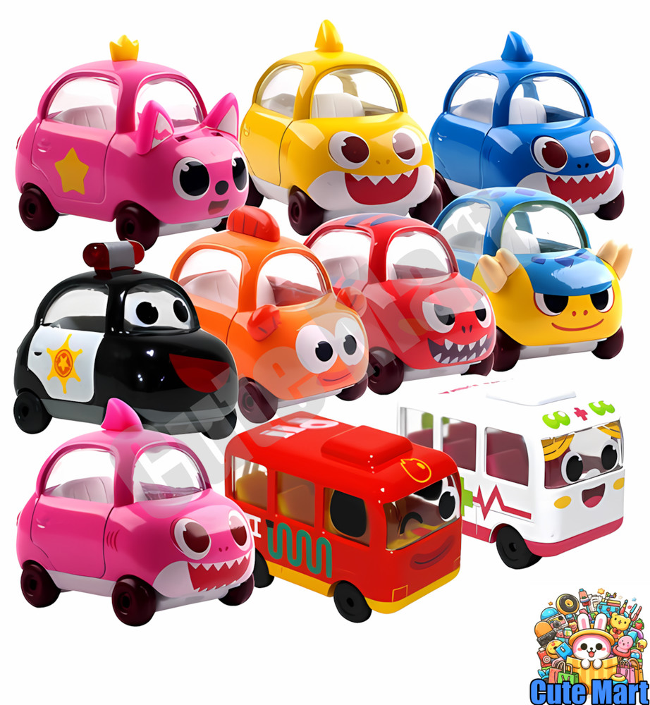 Pinkfong Baby Shark Family Mini Car Kamicar Diecast Metal 10 Car Set Korean Toy