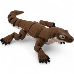 Komodo Dragon Figurine, Articulated 3D Printed Flexi Reptile, Brown & White