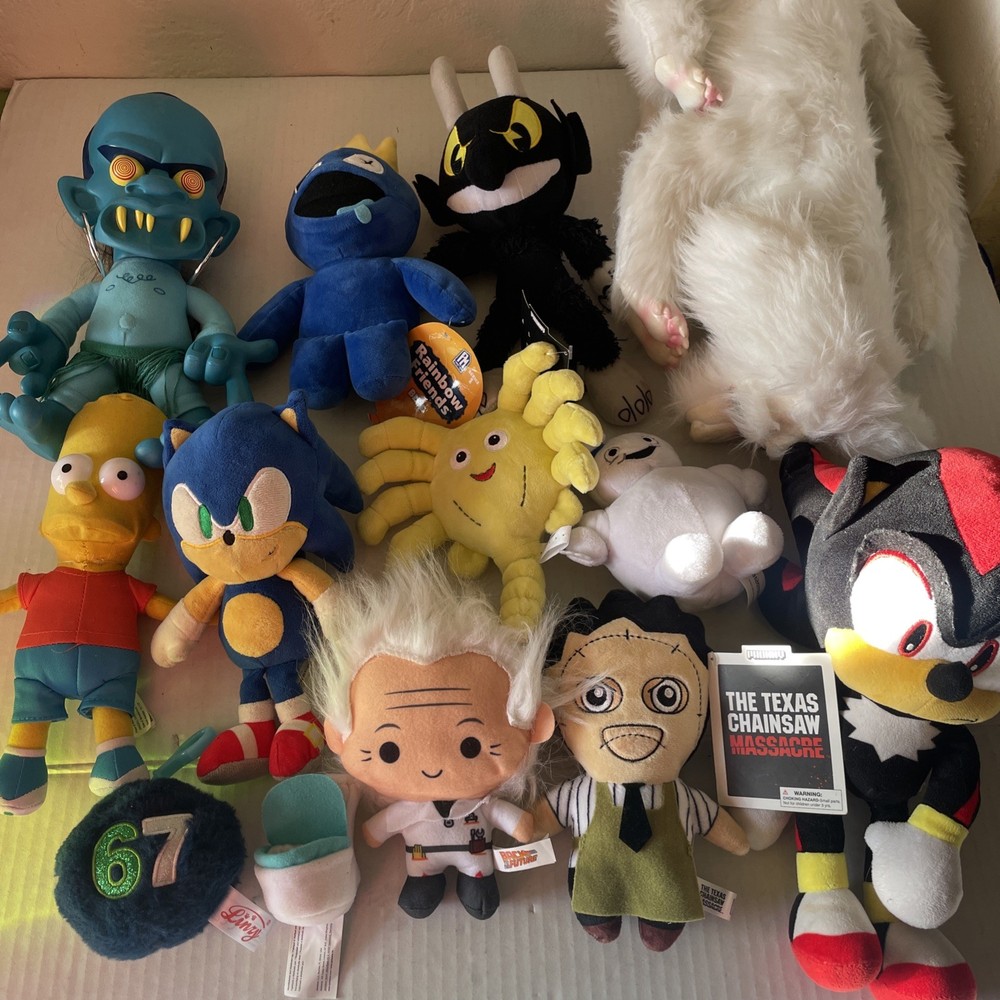 Plush Toy lot X13 Falkor Dragon Facehugger Bart Simpson Cuphead Sonic Shadow 67