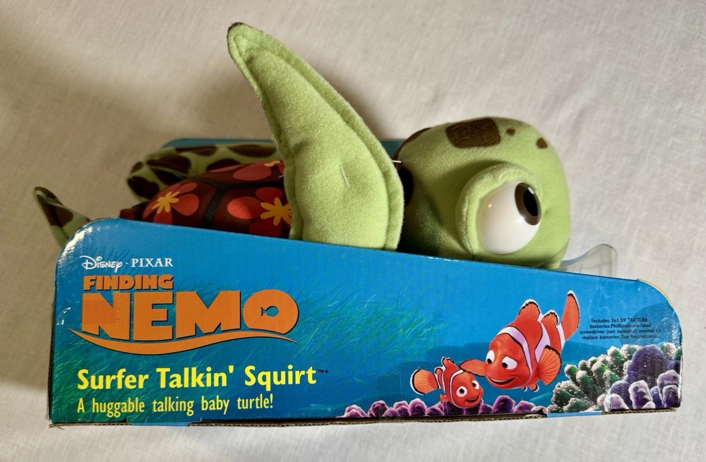 New Finding Nemo Surfing Talking Squirt Sea Turtle 12″ Plush 2002 Hasbro