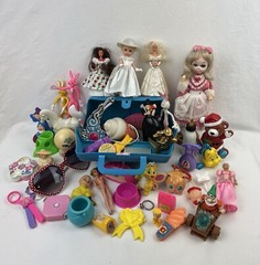 Huge Lot Of Vintage Girls Toys + Blue Plastic Case 48 Pieces Total Disney Mattel
