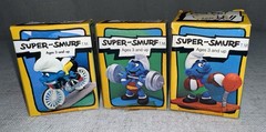 Vintage Super Smurfs LOT PVC Figure SET of 3 in Box Weightlifter Cyclist Boxer