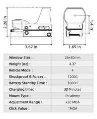 EZshoot Rechargeable Motion Awake Multiple Reticle Red Green Dot Sight, 40mm …