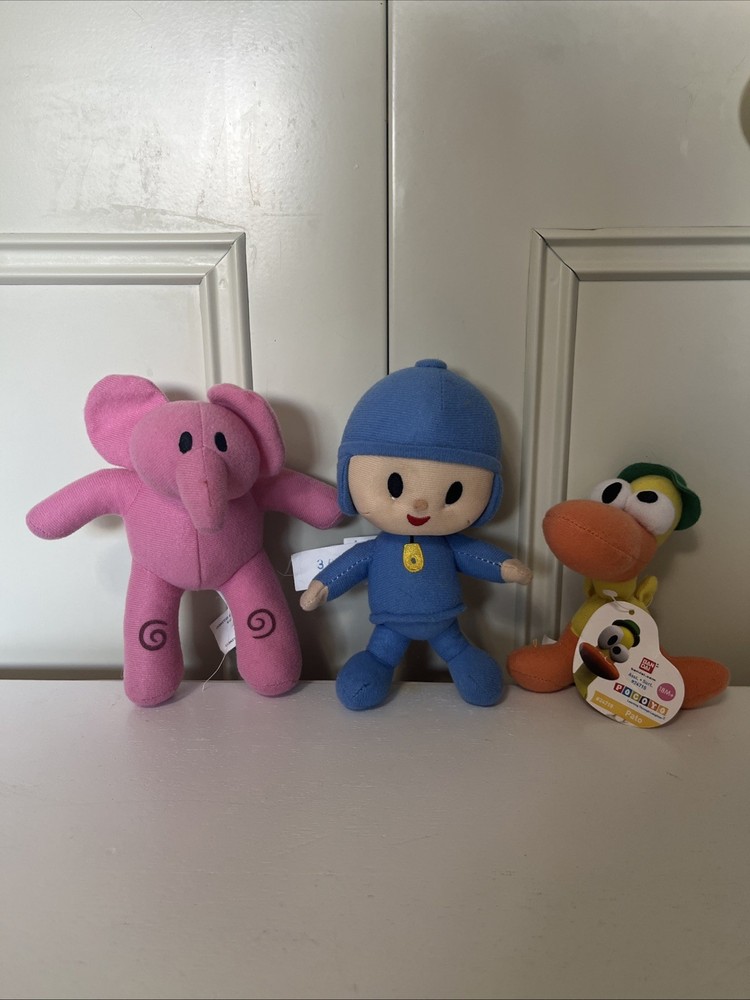 Set Of 3 Plush Pocoyo Pato Elly Stuffed Doll Soft Bandai 2010