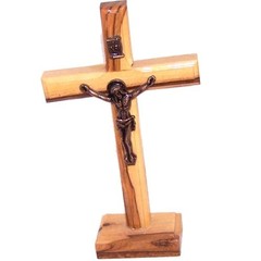 Olive wood table or standing Latin Crucifix from Bethlehem ( 13.5 cm or 5.3
