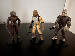 3 Vintage Figures 90s and 2000s Star Wars Bounty Hunters, Dengar 4-Lom and Bossk