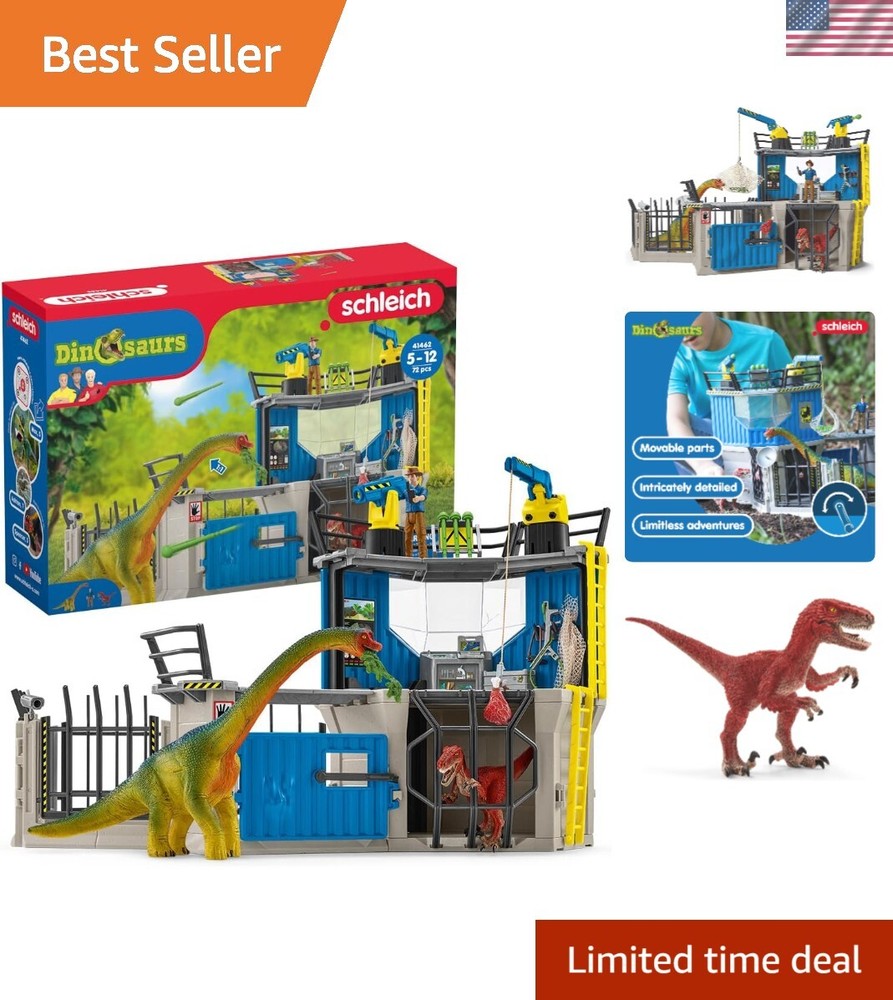 Dinosaur Toys Science Playset – 33-Piece Set Research Station with Brachiosau…