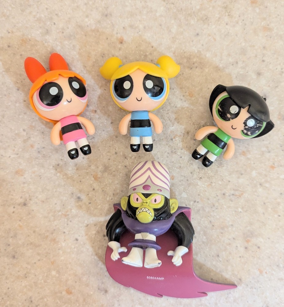 Set Of 4 Power Puff Girls Figures (Blossom, Bubbles, Buttercup And Mojo Jojo)