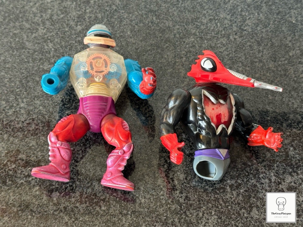 Lot of 2 He-Man 1984 Roboto and 1986 MOTU Mosquitor Figure Pump Works No Legs