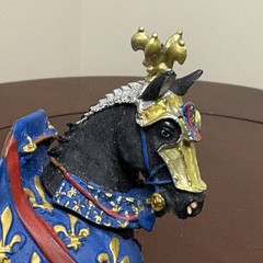 Black Plastic Horse Blue Red & Gold Medieval Gear 4 in Tall X 5 in Long