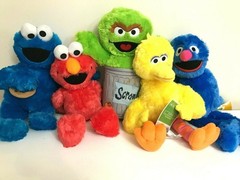 Set Of 5 Sesame Street Plush Toys 10 inch each Grover Oscar Bird Elmo Cookie NWT