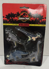 VTG 1992 JURASSIC PARK ERASERS Set of 4 Dinosaurs T Rex Triceratops *SEALED*NRFB