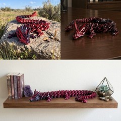 3D Printed Crystal Dragon Fidget Toy, Black & Red Desk Decor