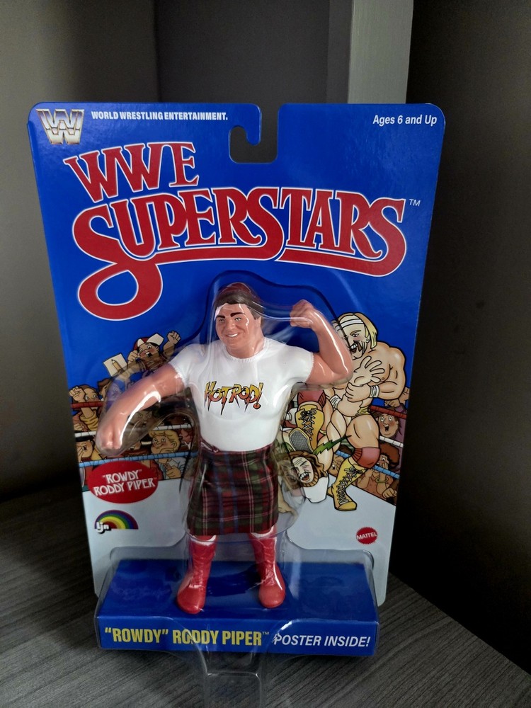 WWE LJN MATTEL SUPERSTARS ROWDY RODDY PIPER 8″ ACTION FIGURE BLUE CARD NEW