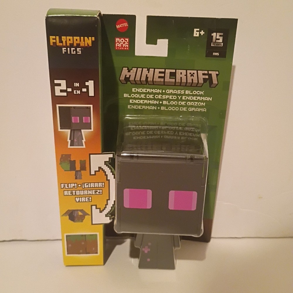 Minecraft – Flippin’ Figs – 2-in-1 – Enderman + Grass Block (Mattel Ages 6+)