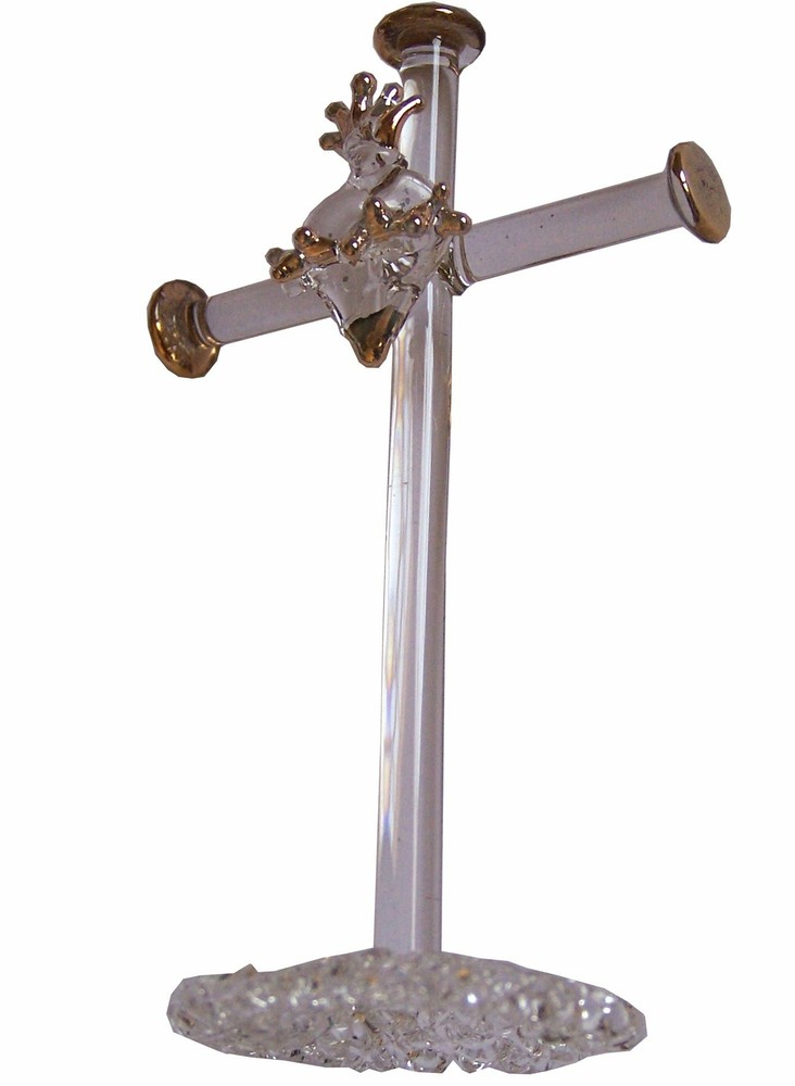 Hand blown Glass – Cross – Scared Heart of our Lord the Holy Land ( Miniature )