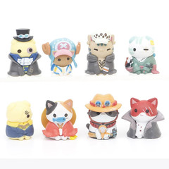 8PCS One Piece Neko Cats Luffy Sabo Ace Law Chopper Cute PVC Figure Toy