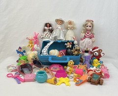 Huge Lot Of Vintage Girls Toys + Blue Plastic Case 48 Pieces Total Disney Mattel