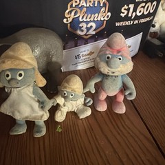 Vintage Fully Jointed Flocked Smurfs Set Papa Smurf Baby Smurfette [Bikin, 1988]