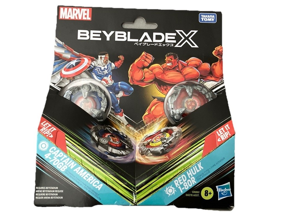 Beyblade X Red Hulk 1-80R Rush Bit Red and Captain America 4-70 GB Hasbro New