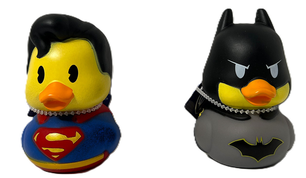 Set of 2 DC BATMAN & SUPERMAN 2.5″ Rubber Duck Duckalooz Jeep Duck WB NWT