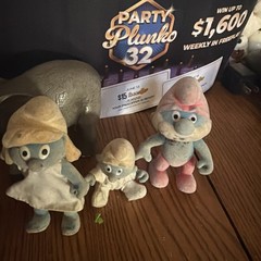 Vintage Fully Jointed Flocked Smurfs Set Papa Smurf Baby Smurfette [Bikin, 1988]
