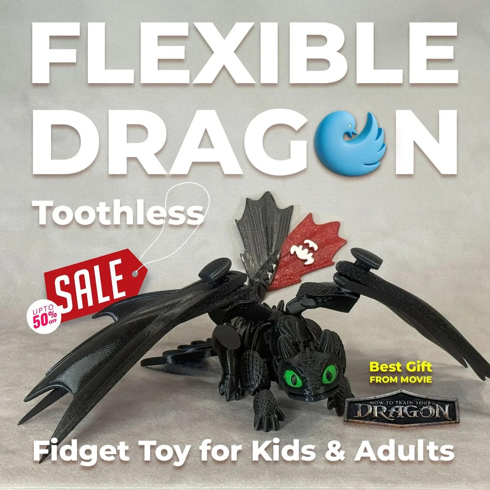 Flexible dragon “Toothless” – a moving toy for children and adults Medium