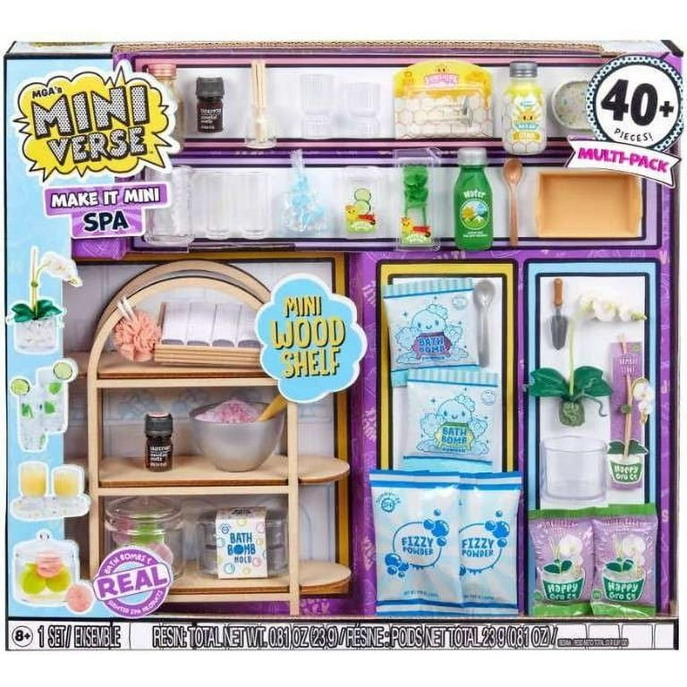 MGA’s Miniverse Make It Mini Spa Multipack 40+ Pieces Mini Wood Shelf NEW