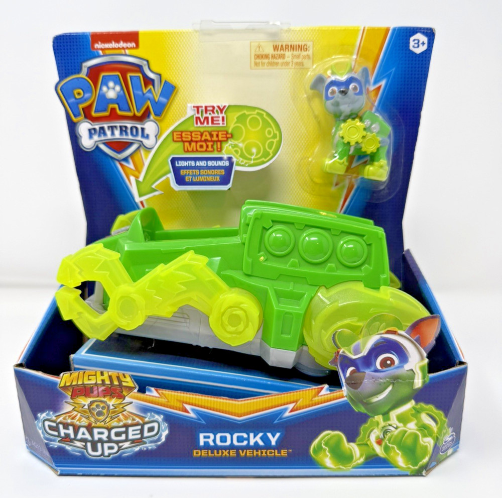 PAW Patrol, Mighty Pups Charged Up Rocky’s Deluxe Vehicle New