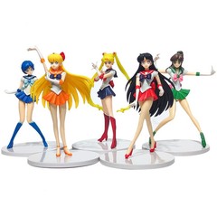 5PCS Sailor Moon Anime Figures Usagi Rei Ami Minako PVC Model Set